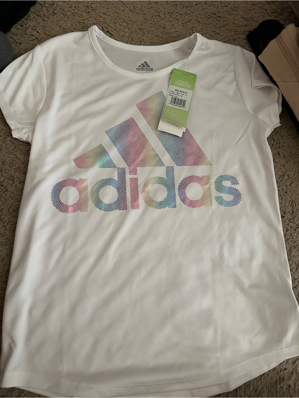adidas White Short-Sleeve Tee with Pastel Logo
